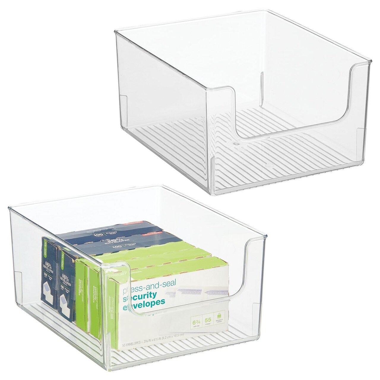 mDesign Plastic Home Office Storage Bin Container, Desk Organizer, 2 Pack, Clear